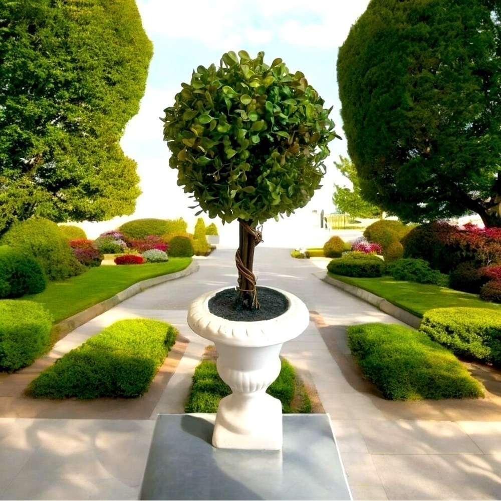 Nearly Natural Braided Topiary Tree in White Urn Indoor/Outdoor Artificial Tree